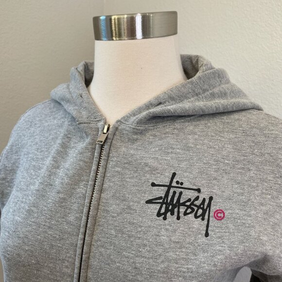 Stussy Womens Small Gray Zip Up Hoodie Sweatshirt Fleece Lined Jacket - Picture 9 of 11
